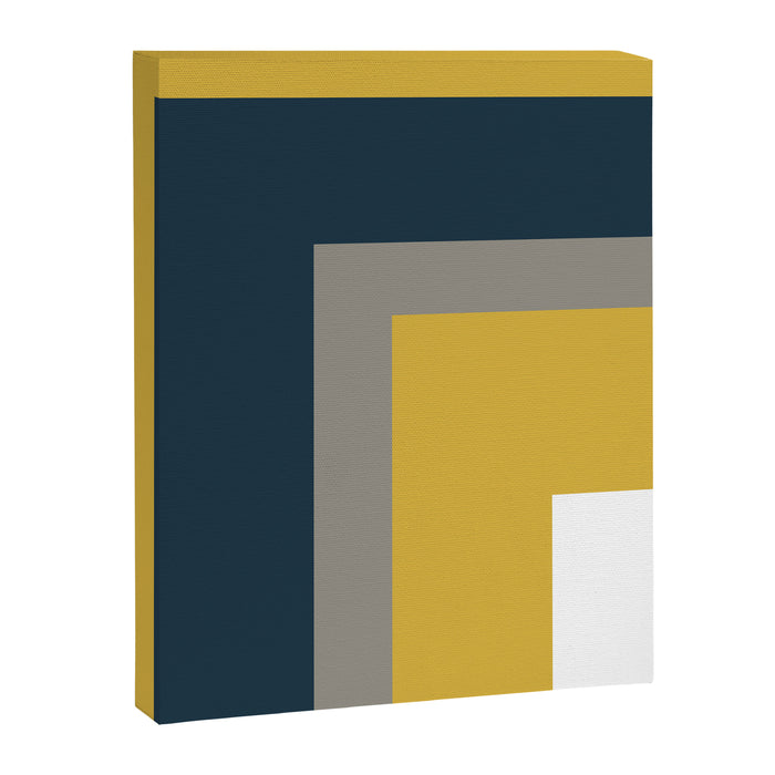 Half Frame Minimalist Pattern in Deep Mustard Yellow, Navy Blue, Gray, and White Canvas Print Gallery Image 1