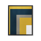 Half Frame Minimalist Pattern in Deep Mustard Yellow, Navy Blue, Gray, and White Framed Canvas Print Gallery Image 8
