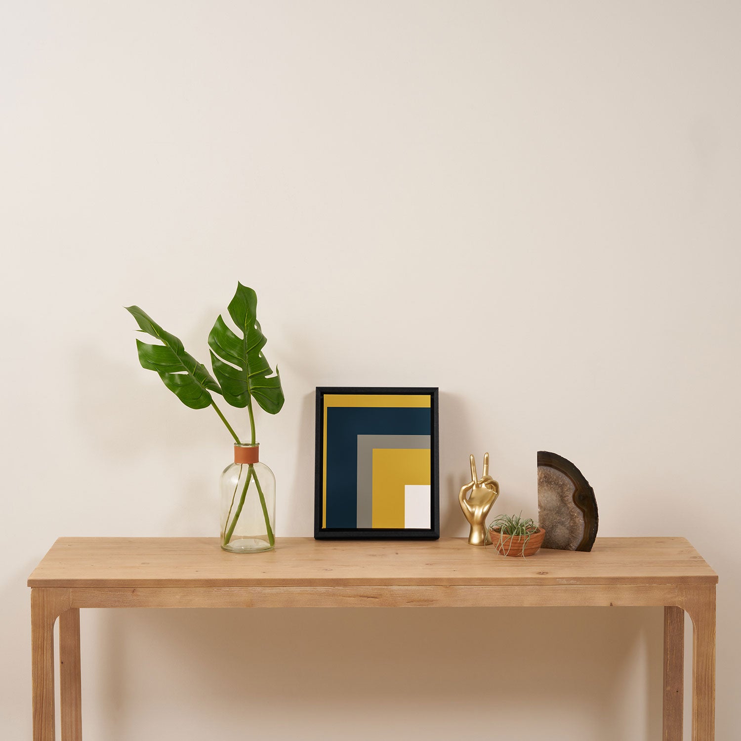 Half Frame Minimalist Pattern in Deep Mustard Yellow, Navy Blue, Gray, and White Framed Canvas Print Gallery Image 4