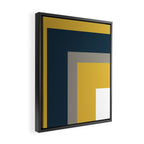 Half Frame Minimalist Pattern in Deep Mustard Yellow, Navy Blue, Gray, and White Framed Canvas Print Gallery Image 2