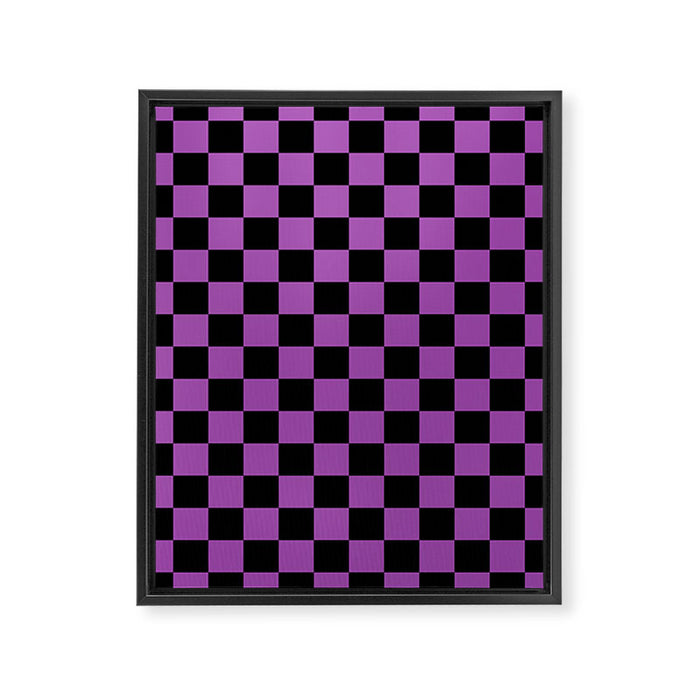 Halloween Checkered Purple and Black Check Pattern Framed Canvas Print Gallery Image 1