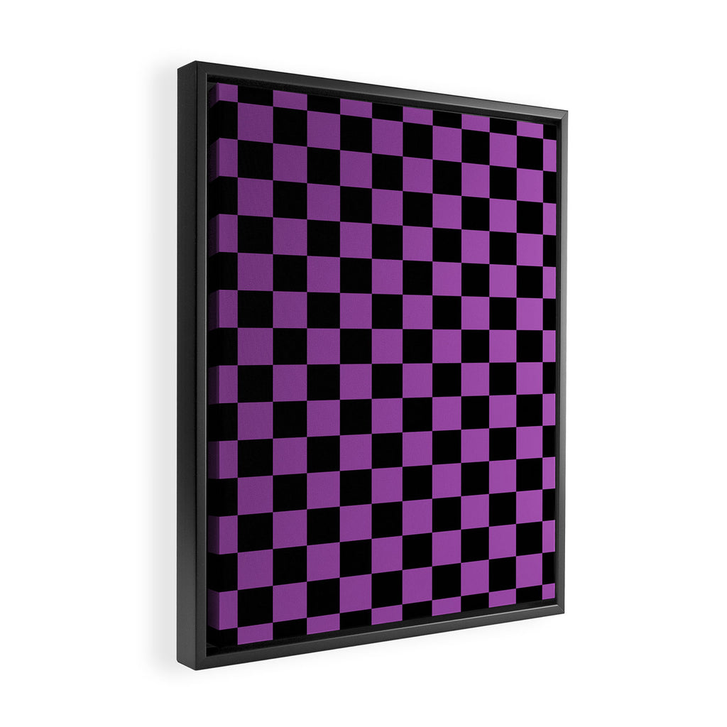 Halloween Checkered Purple and Black Check Pattern Framed Canvas Print Gallery Image 2
