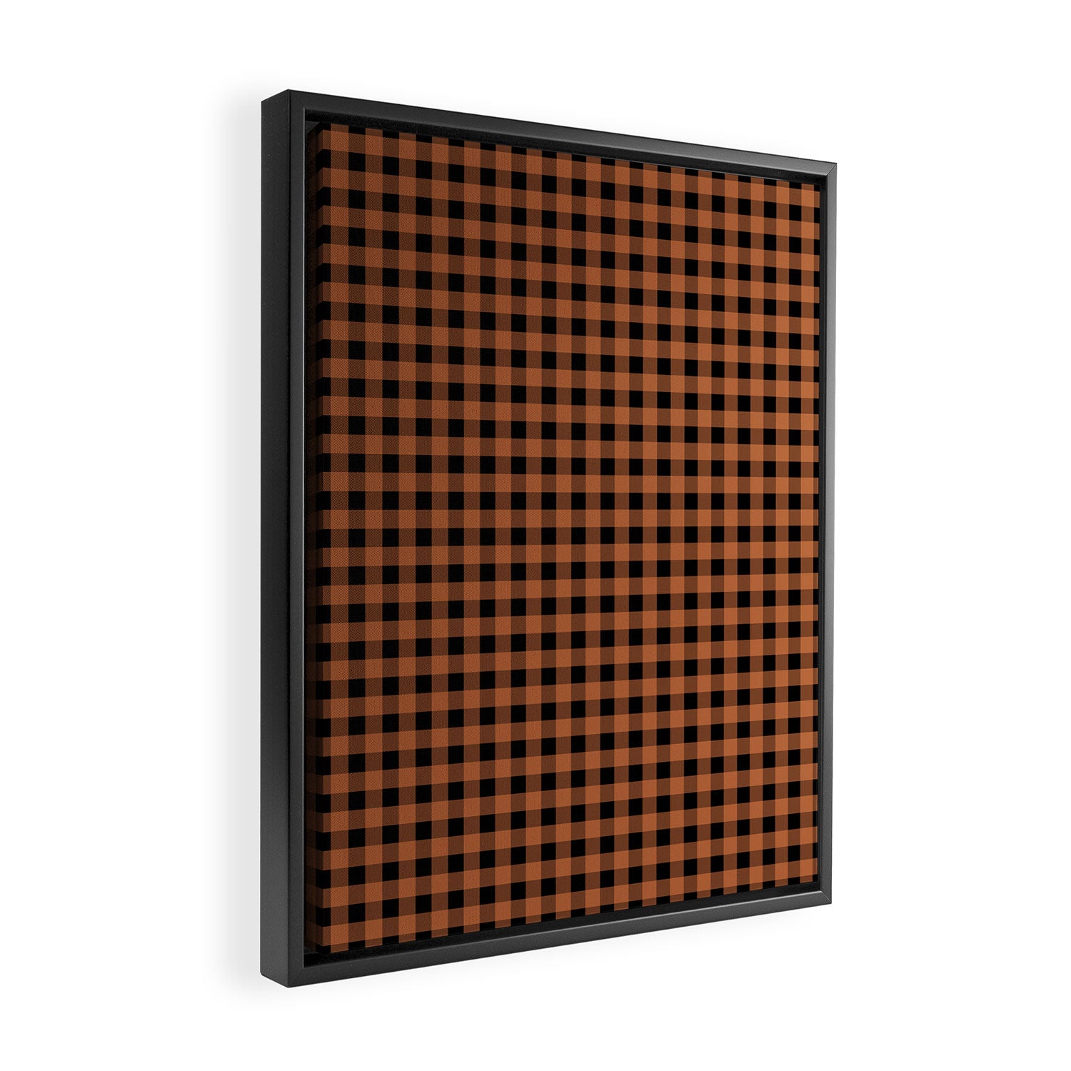 Halloween Gingham Check Pattern in Black and Muted Orange Framed Canvas Print Gallery Image 2