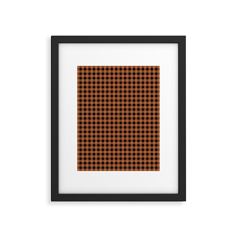 Halloween Gingham Check Pattern in Black and Muted Orange Framed Art Print Gallery Image 5