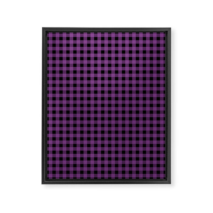 Halloween Gingham Check Pattern in Purple and Black Framed Canvas Print Gallery Image 1