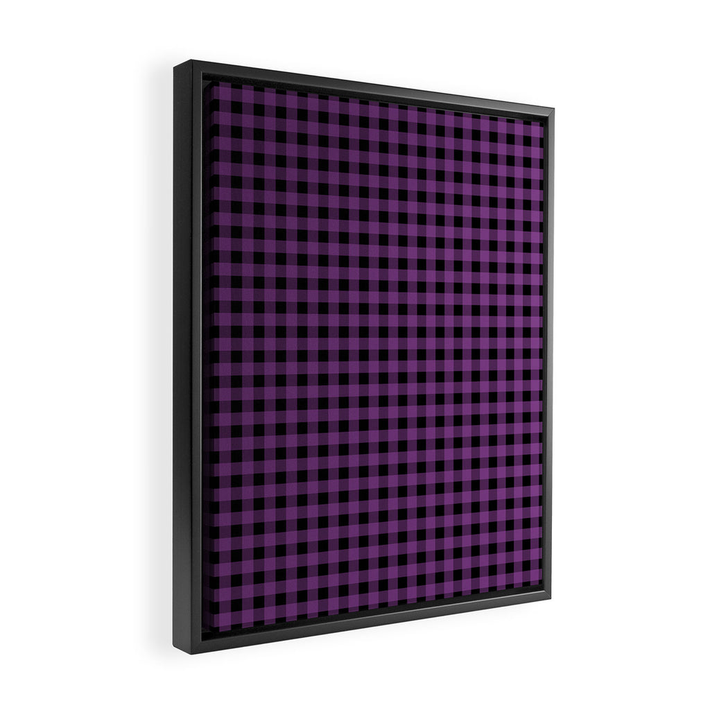 Halloween Gingham Check Pattern in Purple and Black Framed Canvas Print Gallery Image 2