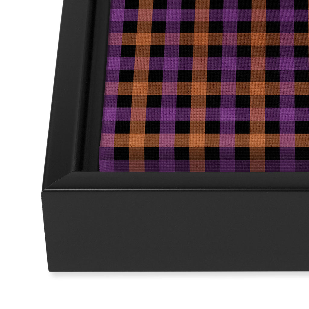 Halloween Gingham Check Pattern Purple Orange Black  Framed Canvas Print Gallery Image 3