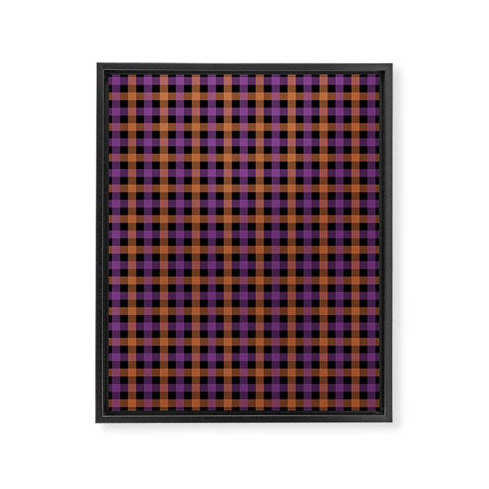 Halloween Gingham Check Pattern Purple Orange Black  Framed Canvas Print Gallery Image 1