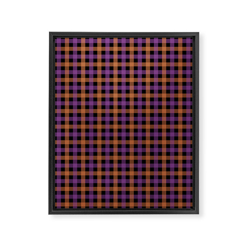 Halloween Gingham Check Pattern Purple Orange Black  Framed Canvas Print Gallery Image 6