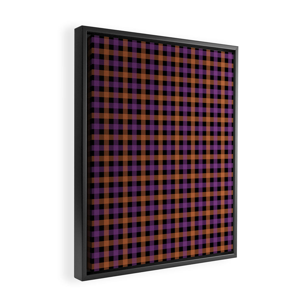 Halloween Gingham Check Pattern Purple Orange Black  Framed Canvas Print Gallery Image 2