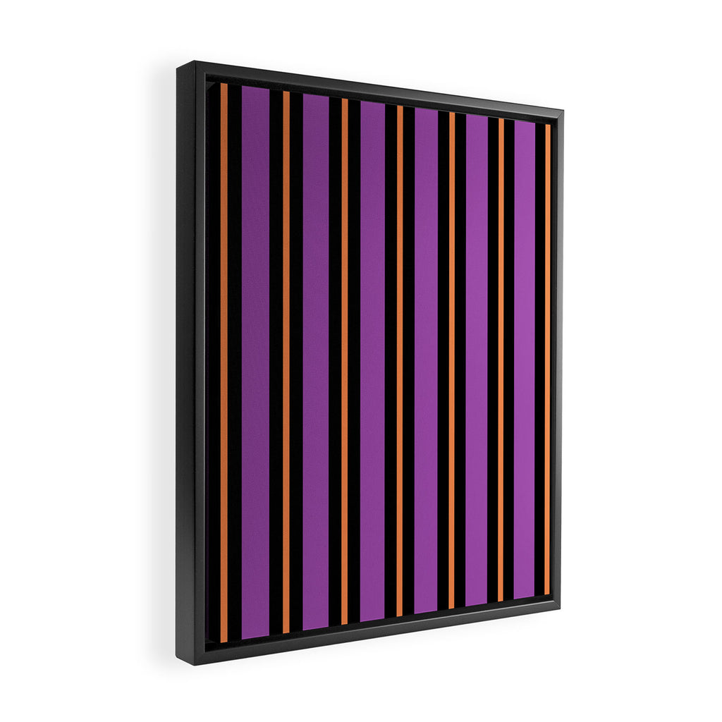 Halloween Stripes Purple Black Orange Vertical Stripe Pattern Framed Canvas Print Gallery Image 2