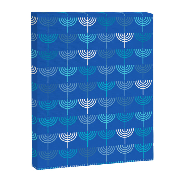 Hanukkah Chanukah Menorah Chanukkiah Pattern in Blue Canvas Print Gallery Image 1