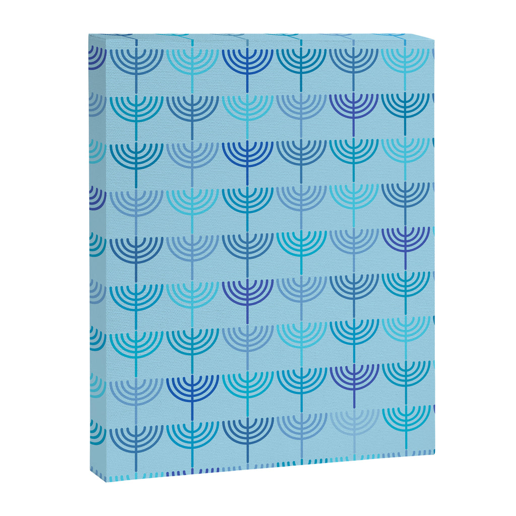Hanukkah Chanukah Menorah Chanukkiah Pattern in Blue and Turquoise  Canvas Print Gallery Image 8