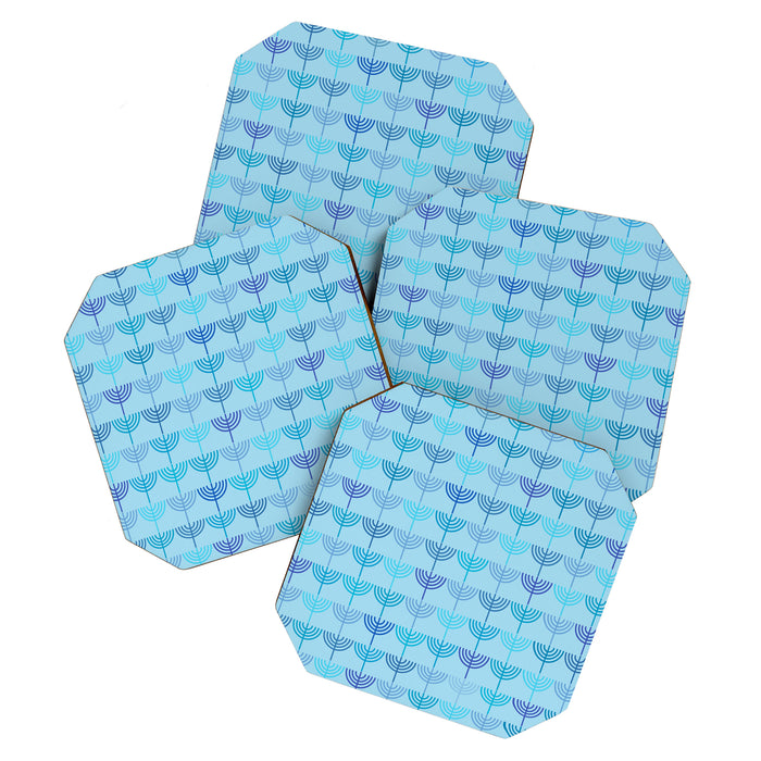 Hanukkah Chanukah Menorah Chanukkiah Pattern in Blue and Turquoise  Coaster Gallery Image 1