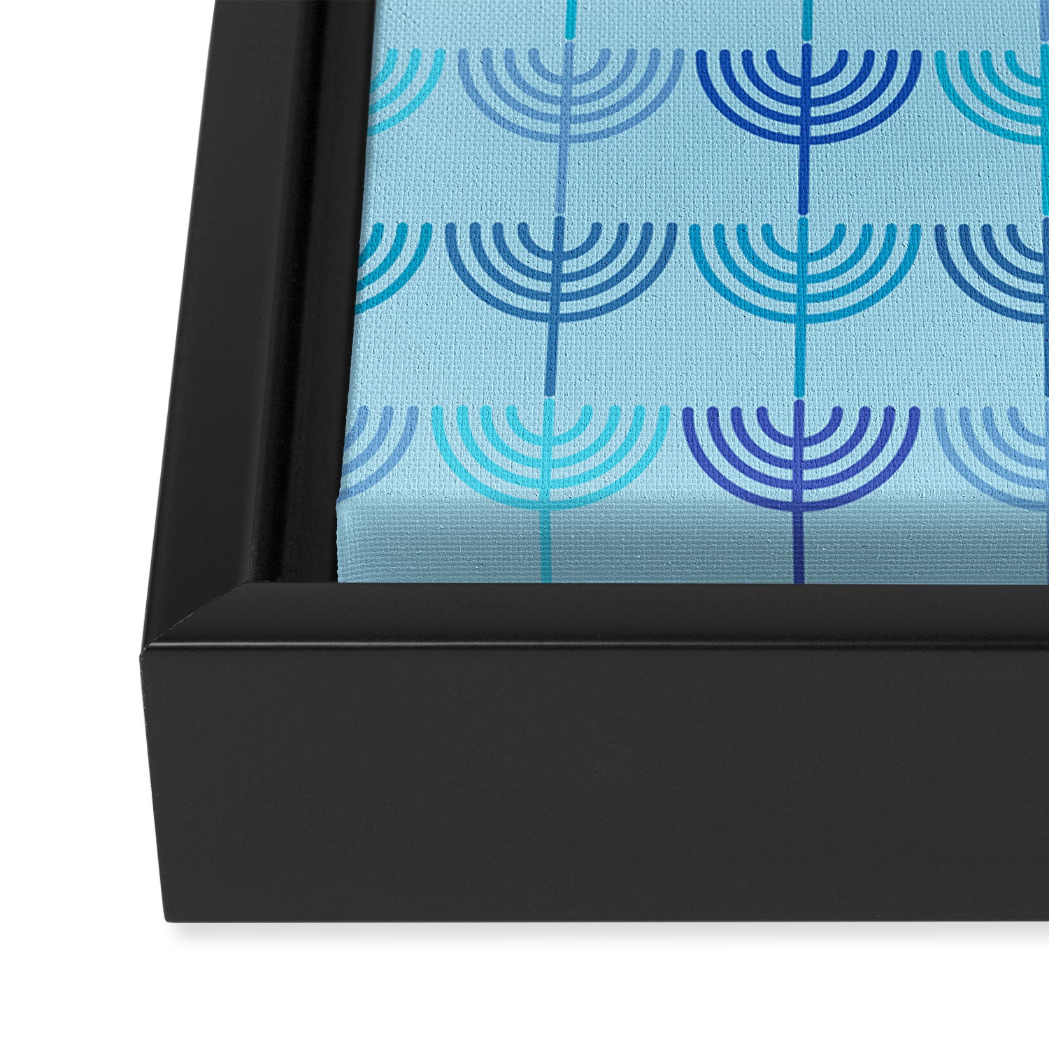 Hanukkah Chanukah Menorah Chanukkiah Pattern in Blue and Turquoise  Framed Canvas Print Gallery Image 3