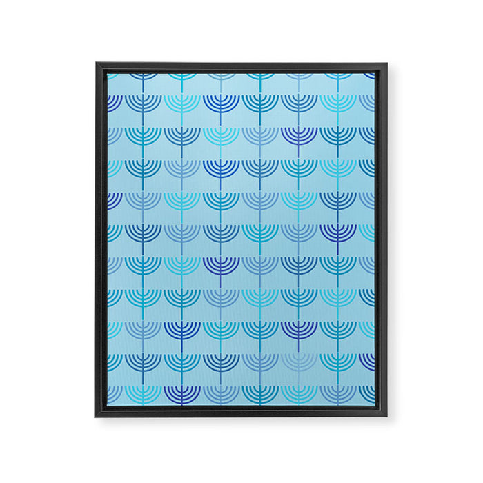 Hanukkah Chanukah Menorah Chanukkiah Pattern in Blue and Turquoise  Framed Canvas Print Gallery Image 1