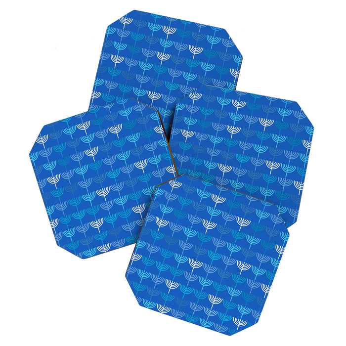 Hanukkah Chanukah Menorah Chanukkiah Pattern in Blue Coaster Gallery Image 1