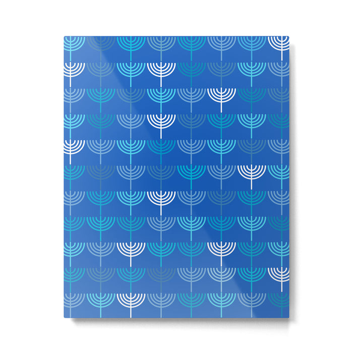 Hanukkah Chanukah Menorah Chanukkiah Pattern in Blue Metal Print Gallery Image 1
