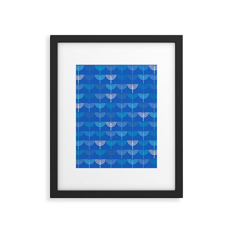 Hanukkah Chanukah Menorah Chanukkiah Pattern in Blue Framed Art Print Gallery Image 6