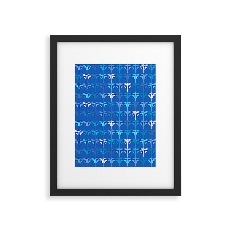 Hanukkah Chanukah Menorah Chanukkiah Pattern in Blue Framed Art Print Gallery Image 4