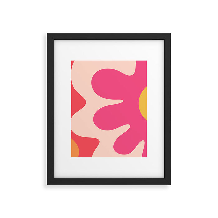 Happy Flower 60s Retro Vibe Hot Pink Orange Yellow Blush Framed Art Print Gallery Image 1