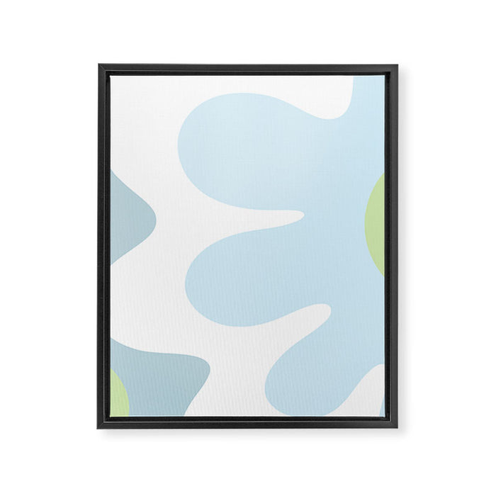 Happy Flower 60s Retro Vibe Light Blue Light Green White Framed Canvas Print Gallery Image 1