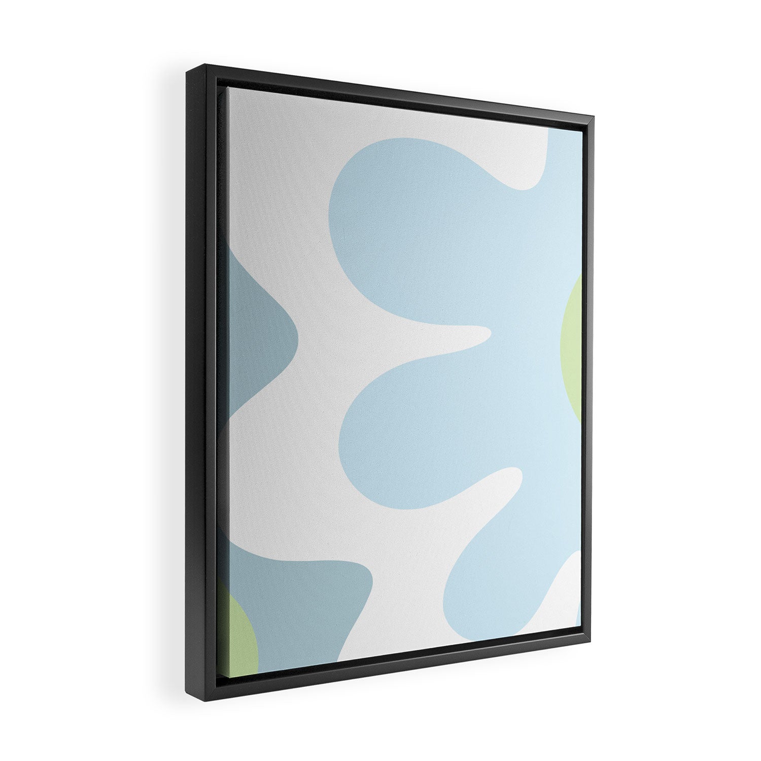Happy Flower 60s Retro Vibe Light Blue Light Green White Framed Canvas Print Gallery Image 2