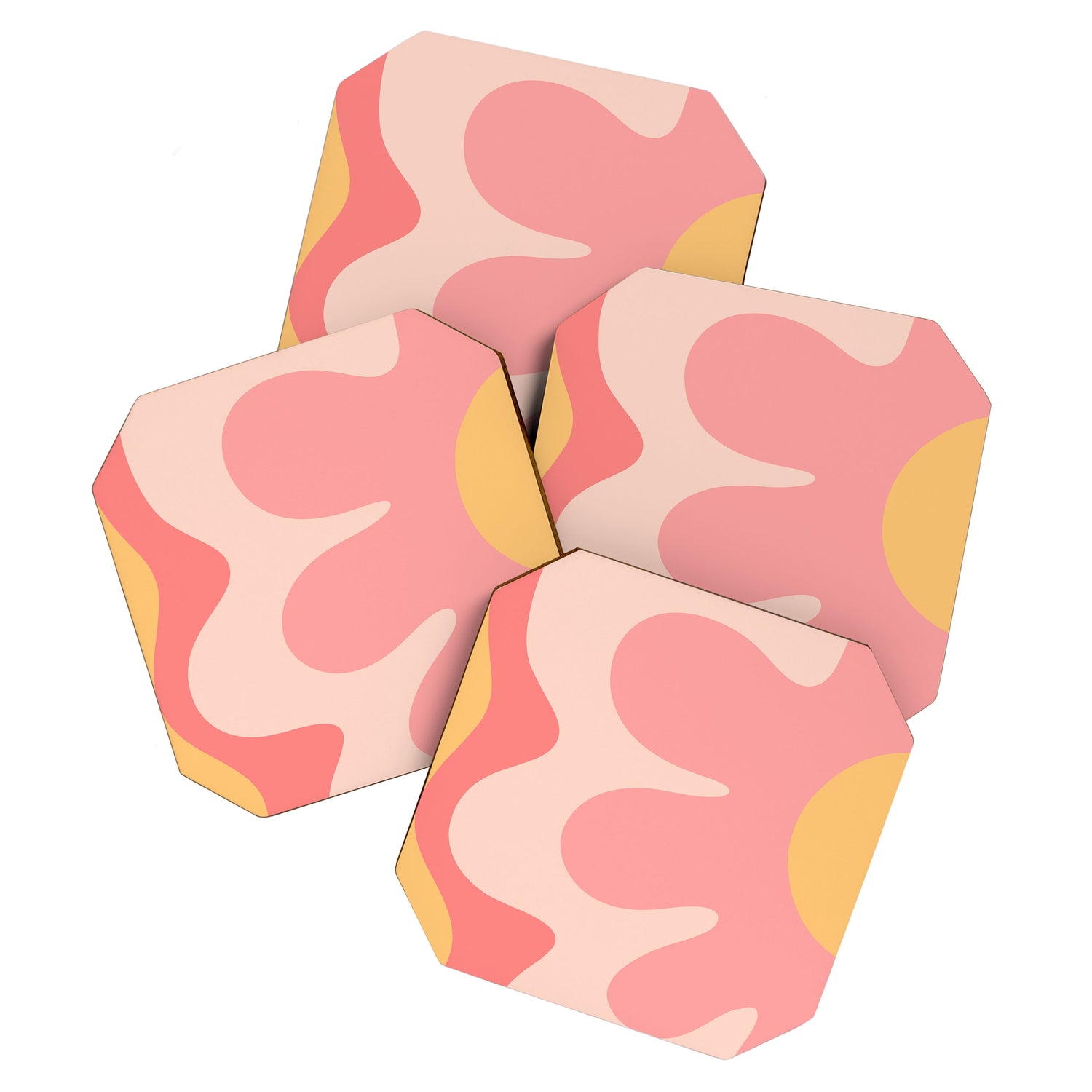 Happy Flower 60s Retro Vibe Pink Blush Mustard  Coaster Gallery Image 1