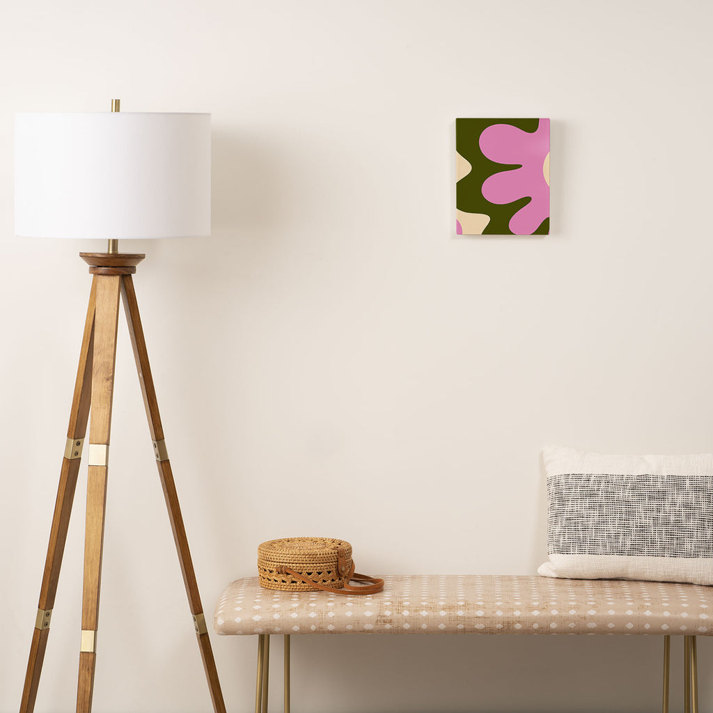Happy Flower Retro 60s 70s Vibe Pink Green Cream Canvas Print Gallery Image 2