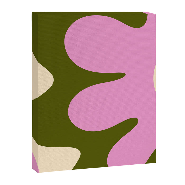 Happy Flower Retro 60s 70s Vibe Pink Green Cream Canvas Print Gallery Image 1