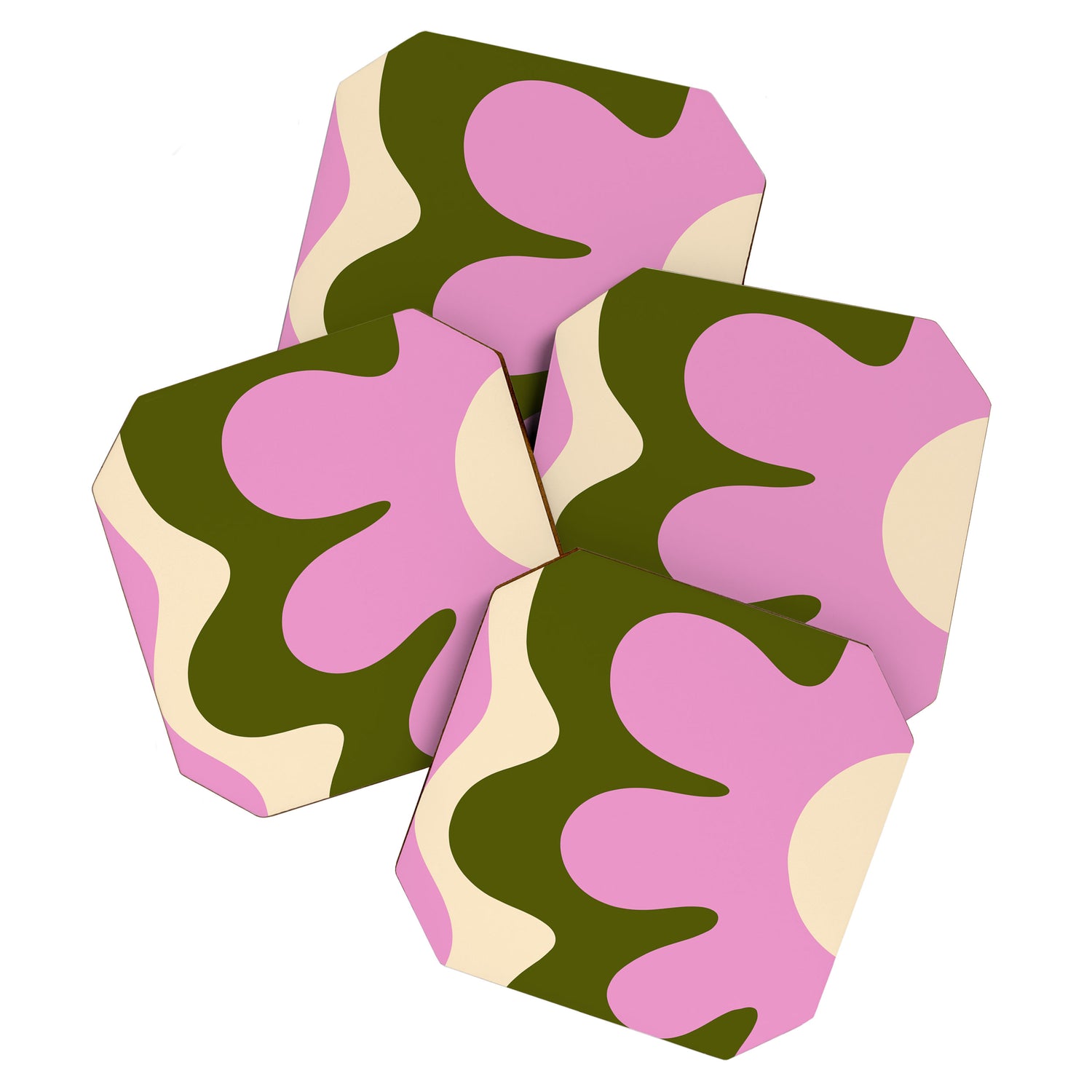 Happy Flower Retro 60s 70s Vibe Pink Green Cream Coaster Gallery Image 1