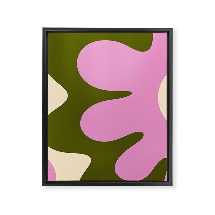 Happy Flower Retro 60s 70s Vibe Pink Green Cream Framed Canvas Print Gallery Image 1