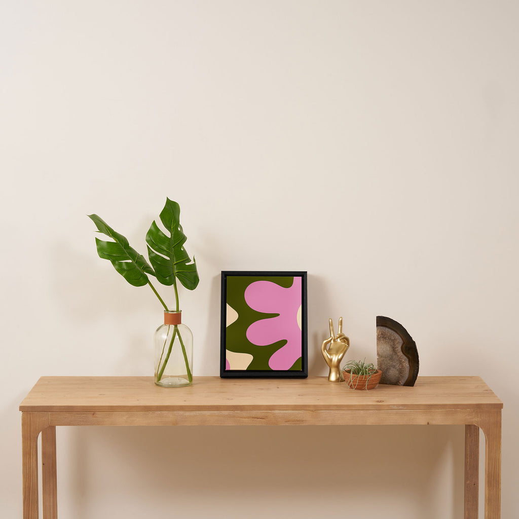 Happy Flower Retro 60s 70s Vibe Pink Green Cream Framed Canvas Print Gallery Image 4