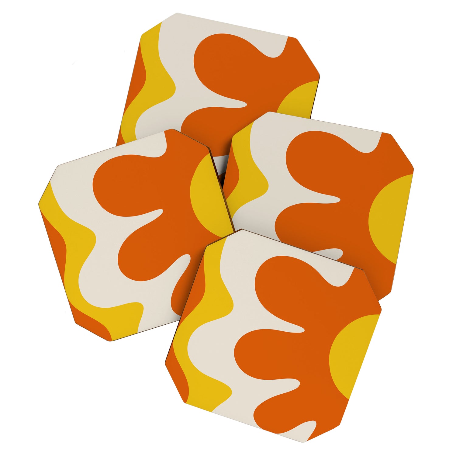 Happy Flower Retro 60s 70s Vibe Orange Yellow Cream Coaster Gallery Image 1