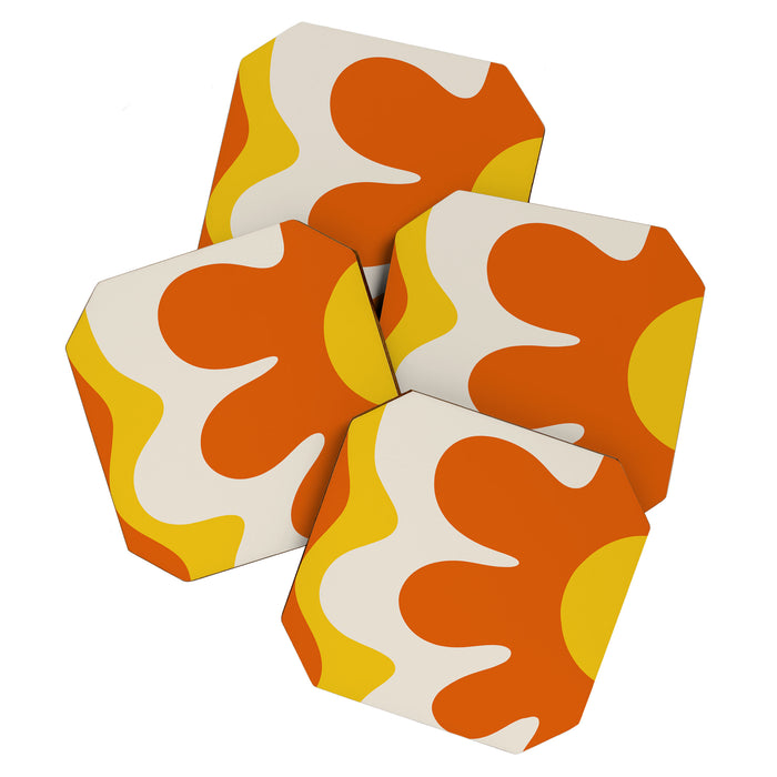 Happy Flower Retro 60s 70s Vibe Orange Yellow Cream Coaster Gallery Image 1