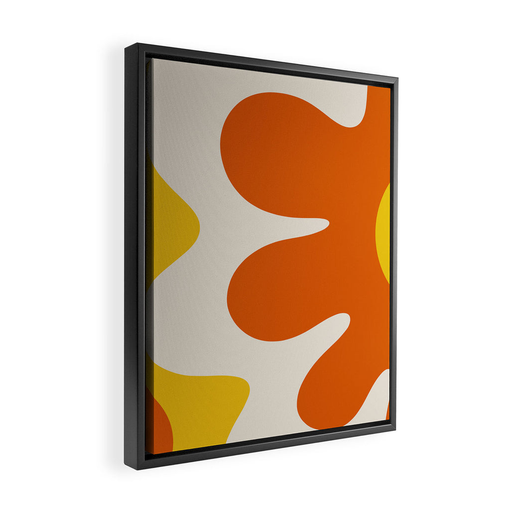 Happy Flower Retro 60s 70s Vibe Orange Yellow Cream Framed Canvas Print Gallery Image 2