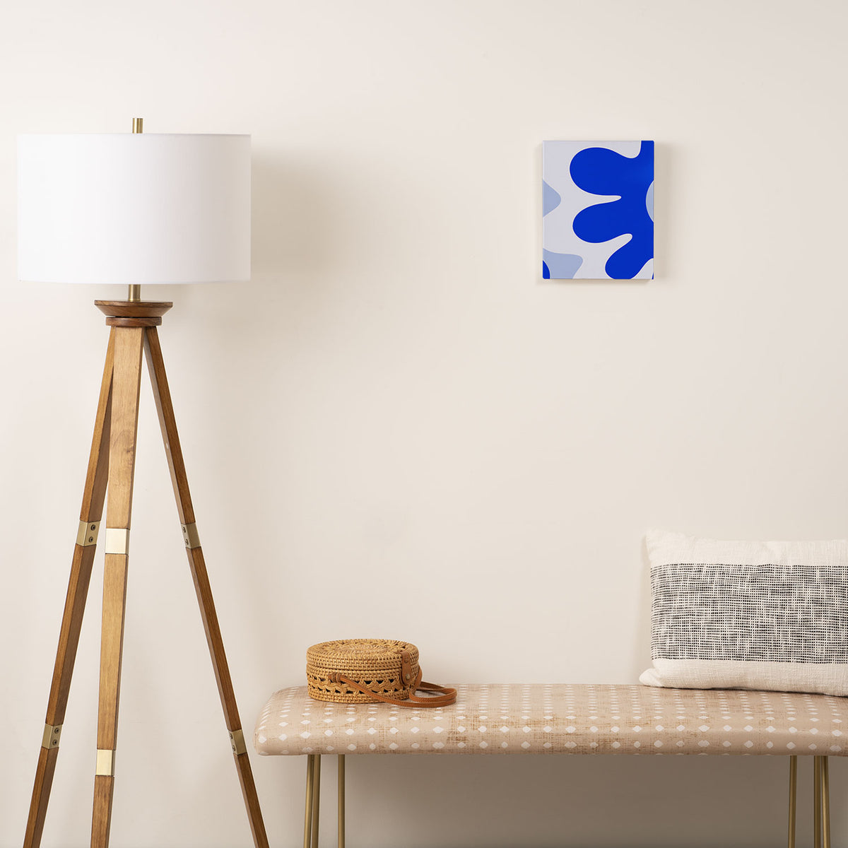 Happy Flower Retro Vibe Royal Blue and Light Blue Canvas Print Gallery Image 2