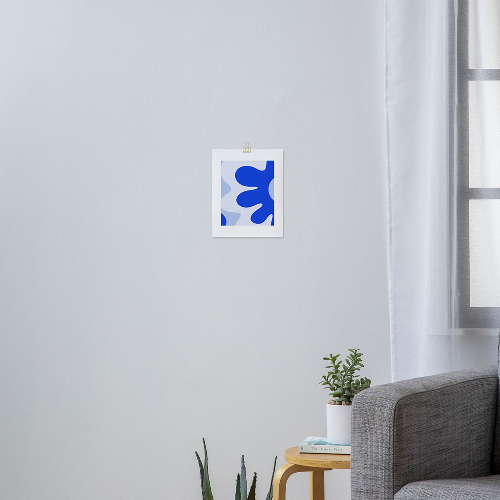 Happy Flower Retro Vibe Royal Blue and Light Blue Art Print Gallery Image 3