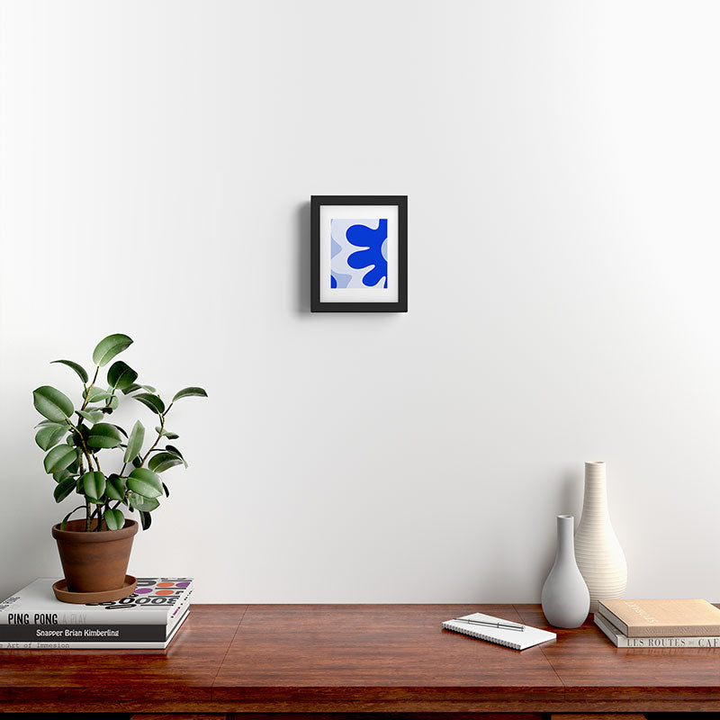 Happy Flower Retro Vibe Royal Blue and Light Blue Framed Art Print Gallery Image 2