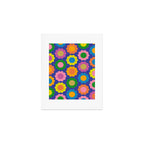 Happy Flowers Colorful Cheerful Retro Pattern on Blue Art Print Gallery Image 1