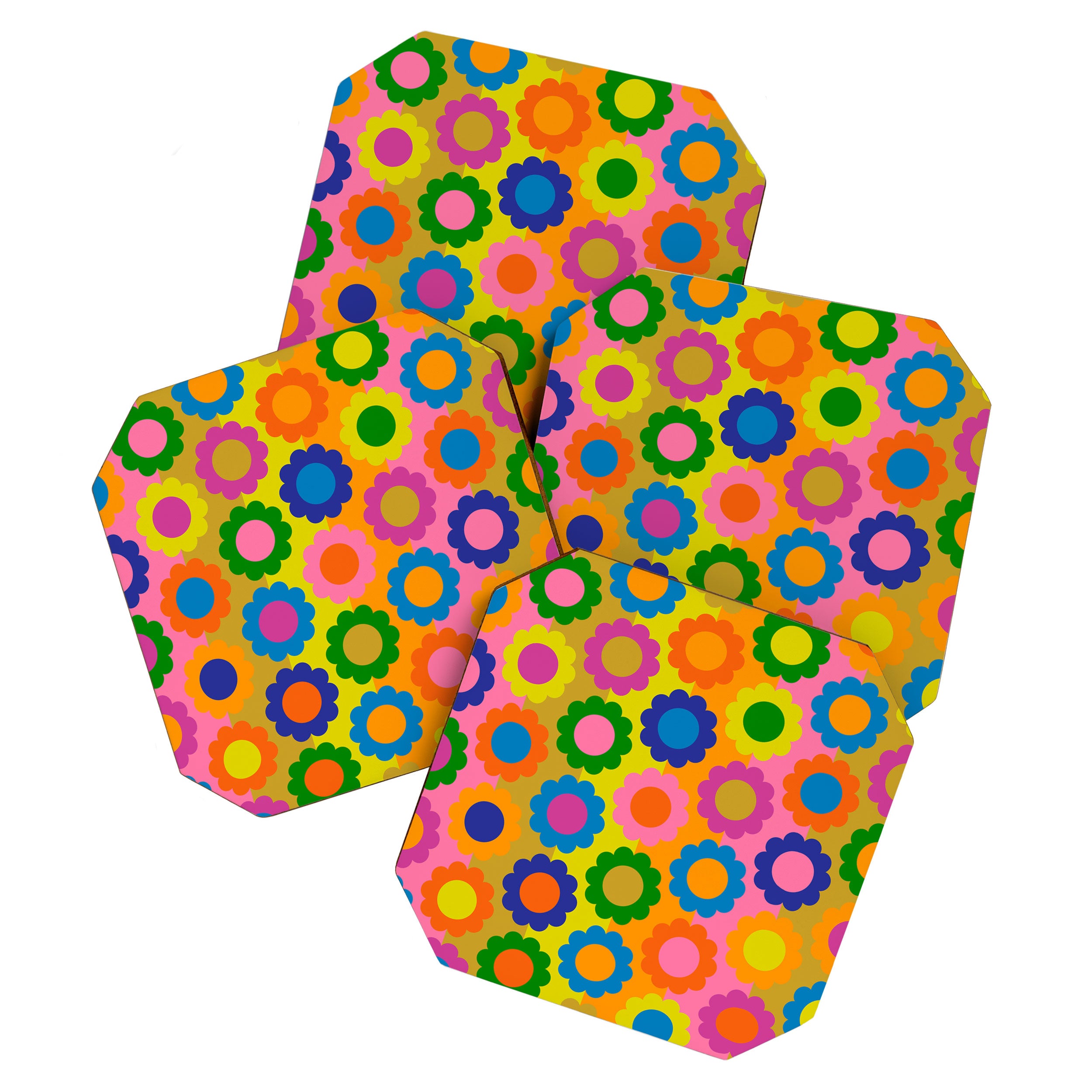Happy Flowers Colorful Retro Maximalist Pattern Coaster Gallery Image 1