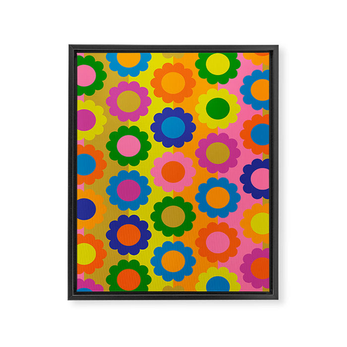 Happy Flowers Colorful Retro Maximalist Pattern Framed Canvas Print Gallery Image 1