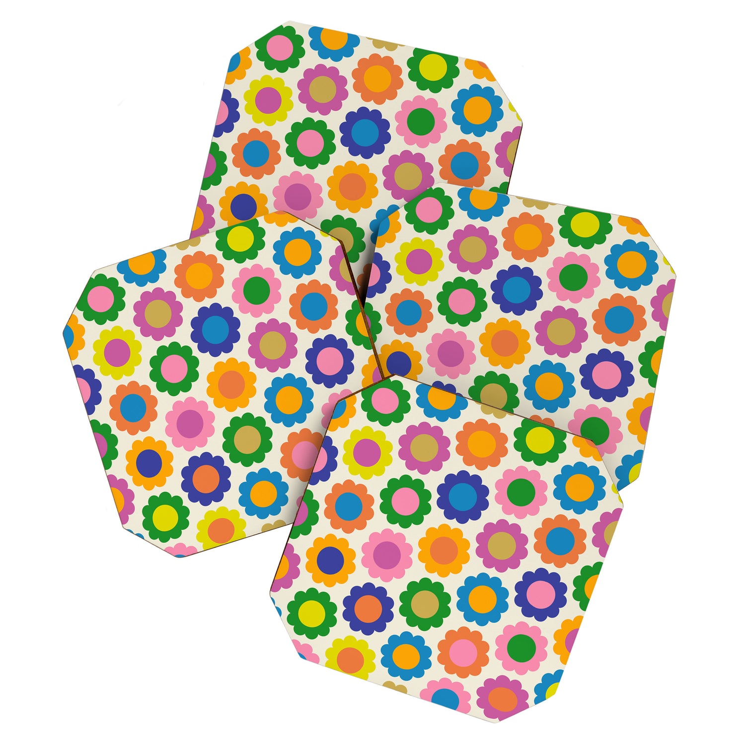Happy Flowers Colorful Springtime Pattern Coaster Gallery Image 1