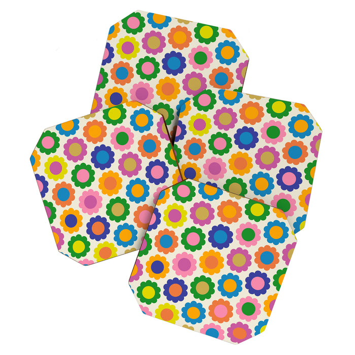 Happy Flowers Colorful Springtime Pattern Coaster Gallery Image 1