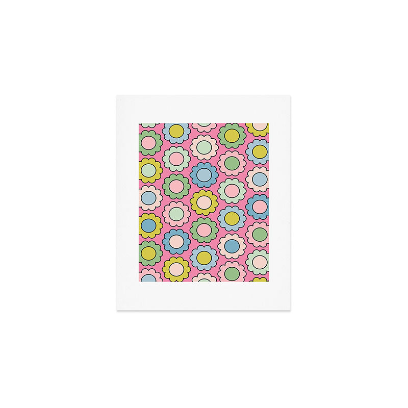 Happy Flowers Pink Pastel Spring Pattern Art Print Gallery Image 1