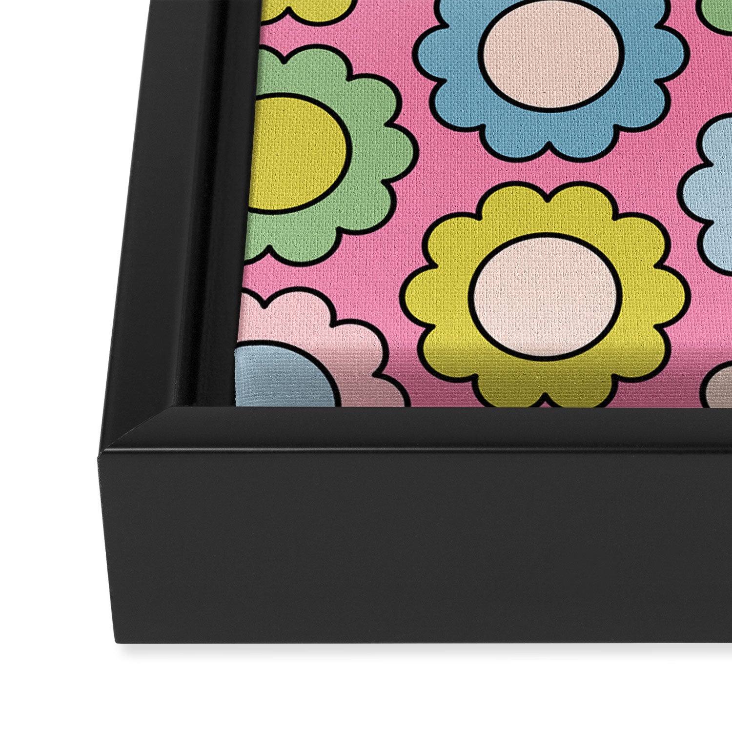 Happy Flowers Pink Pastel Spring Pattern Framed Canvas Print Gallery Image 3