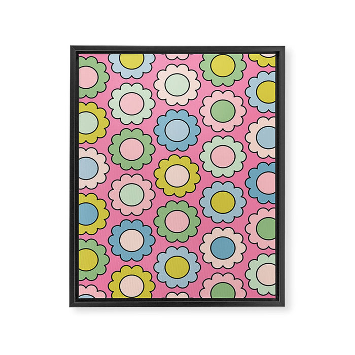 Happy Flowers Pink Pastel Spring Pattern Framed Canvas Print Gallery Image 1