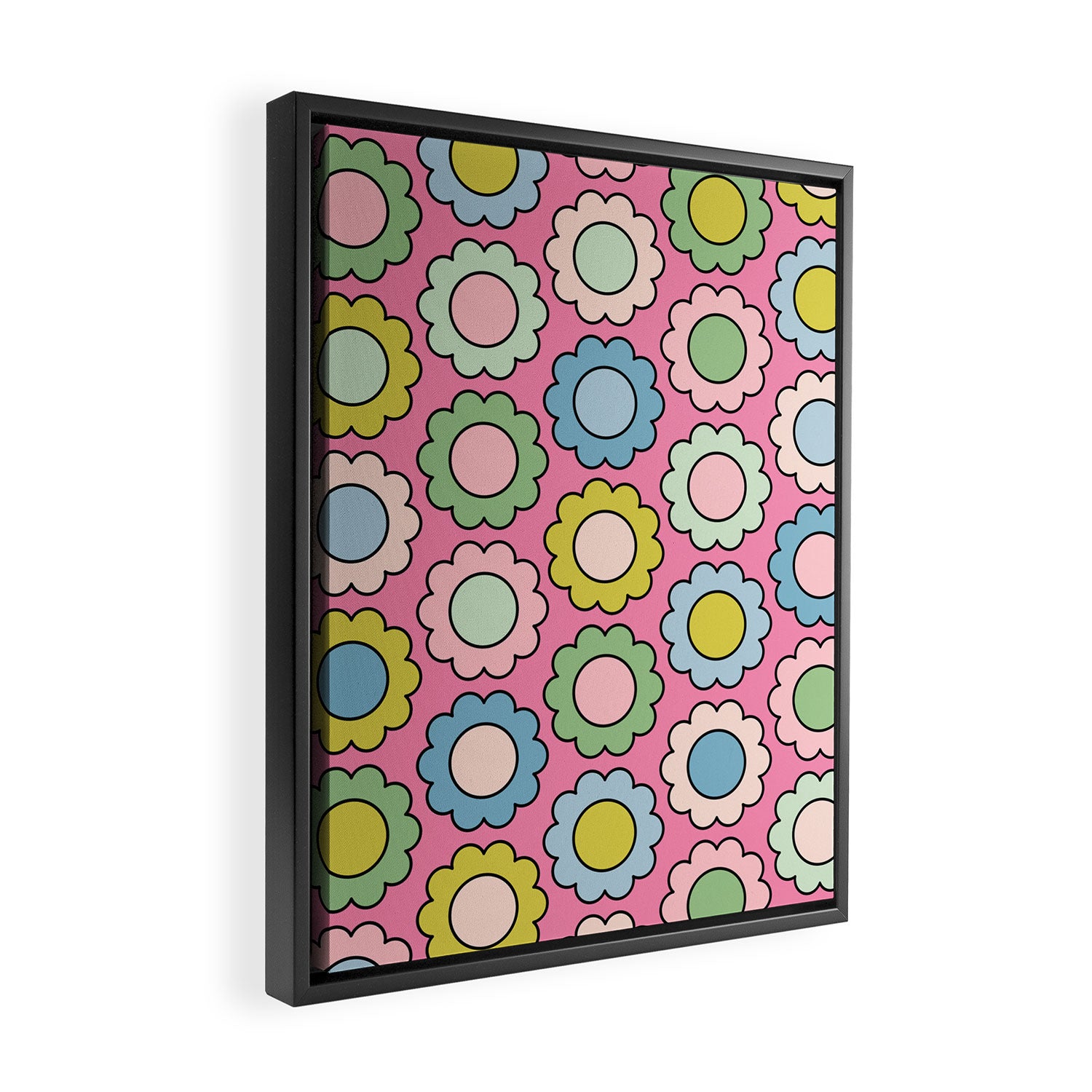 Happy Flowers Pink Pastel Spring Pattern Framed Canvas Print Gallery Image 2