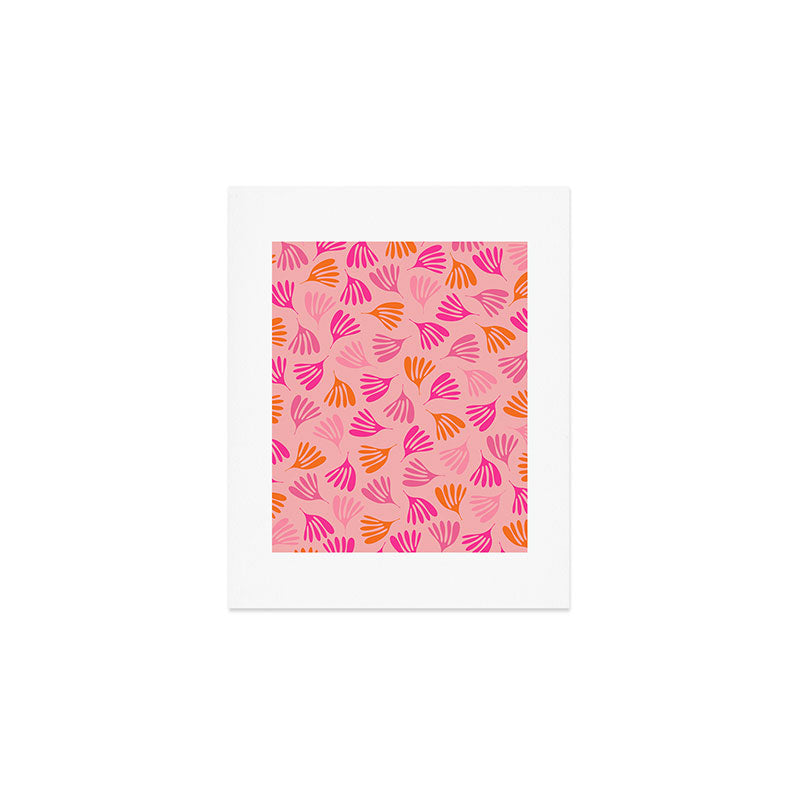 Hot Pink and Orange Wispy Leaves Modern Botanical Abstract Pattern Art Print Gallery Image 1