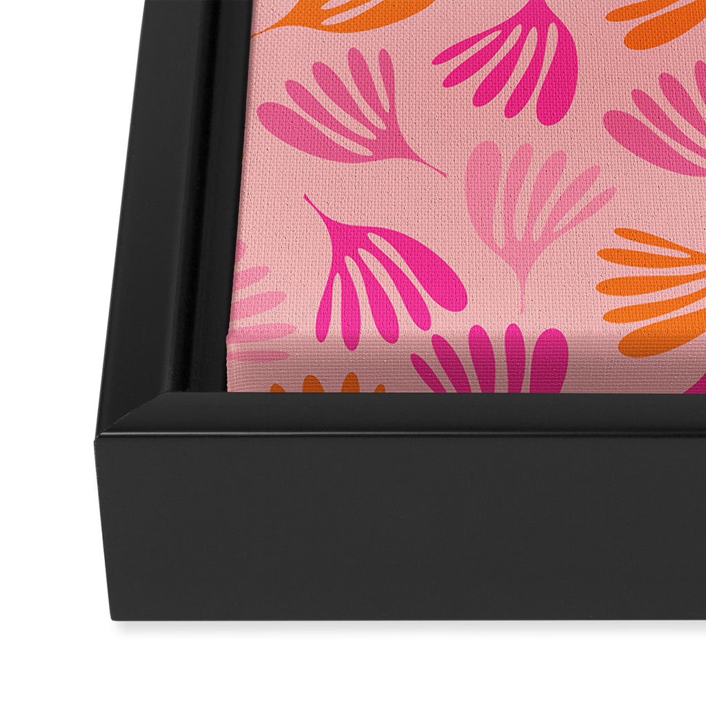 Hot Pink and Orange Wispy Leaves Modern Botanical Abstract Pattern Framed Canvas Print Gallery Image 3